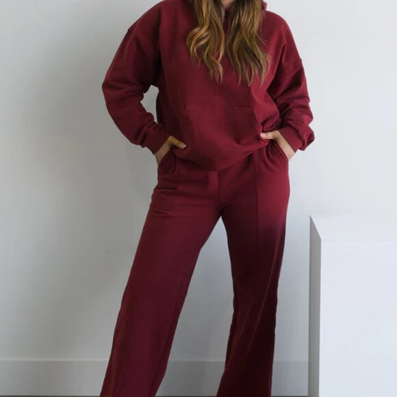 NWT EMERSON Maroon Fleece Wide Leg Pant - LONG - Picture 2 of 8